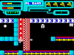 Anfractuos (ZX Spectrum) screenshot: Can't go back up on the red