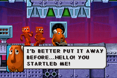Gumby vs. the Astrobots (Game Boy Advance) screenshot: Oh, these Blockheads will NEVER cause any trouble...