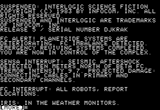 Suspended (Apple II) screenshot: Starting location