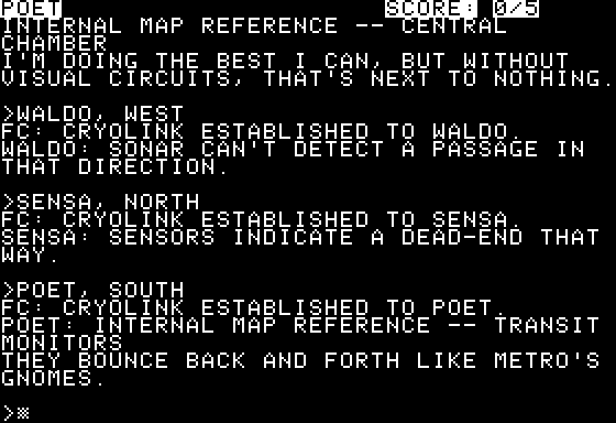 Suspended (Apple II) screenshot: Getting reports from the robots