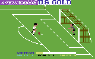 World Cup Carnival (Commodore 64) screenshot: Penalty taking