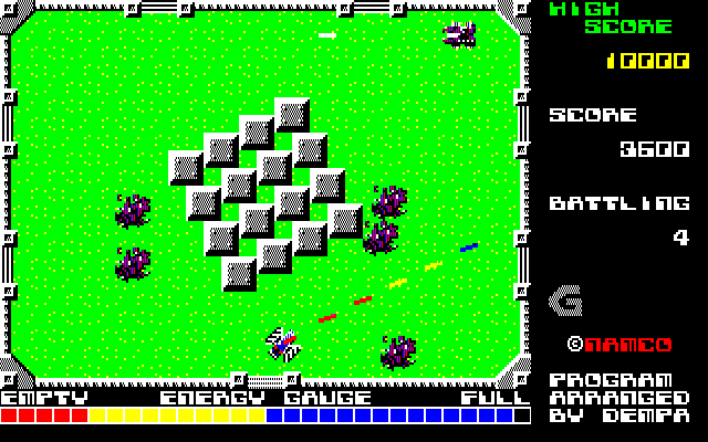 Grobda (PC-88) screenshot: The remains of 5 destroyed enemy tanks, just one to go