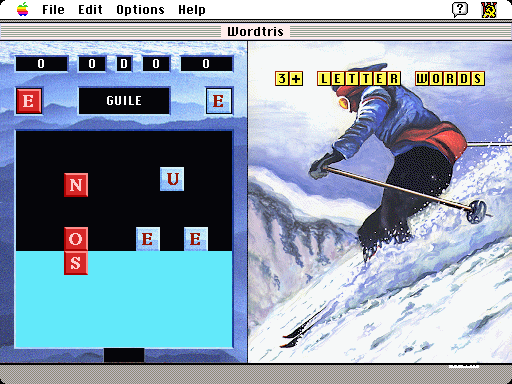 Wordtris (Macintosh) screenshot: Level D, 2-player mode
