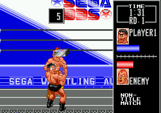 Wrestle War (Genesis) screenshot: Fighting outside the ring