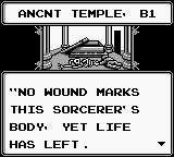 Sword of Hope II (Game Boy) screenshot: In front of Zakdos' broken casket