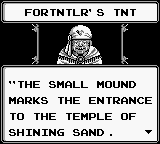 Sword of Hope II (Game Boy) screenshot: Receiving a hint from a fortune teller.