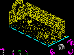 Batman (ZX Spectrum) screenshot: The mini Batman on the right is a power-up