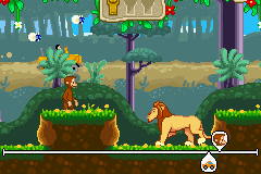 Curious George (Game Boy Advance) screenshot: Watch out for lions!