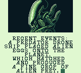 Alien vs Predator: The Last of His Clan (Game Boy) screenshot: Recent events...
