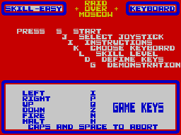 Raid over Moscow (ZX Spectrum) screenshot: Main menu