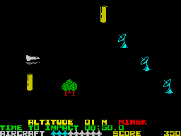 Raid over Moscow (ZX Spectrum) screenshot: This is subtly Zaxxon-esque due to the vertical levels