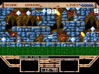 The Killing Game Show (Genesis) screenshot: If just reaching the top wasn't challenging enough, you also have to get all the crystals on your way up.