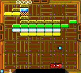 Woody Pop (Game Gear) screenshot: The wooden bricks are harder than the yellow ones