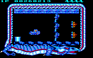 Saint Dragon (Amstrad CPC) screenshot: Three jetmen block your way