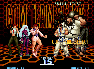 The King of Fighters 2002: Challenge to Ultimate Battle (Neo Geo) screenshot: Choosing the opponent team.