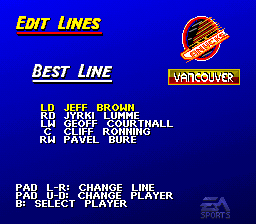 NHL 95 (SNES) screenshot: Edit lines