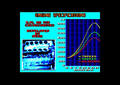 Super Monaco GP (Amstrad CPC) screenshot: Engine specifications