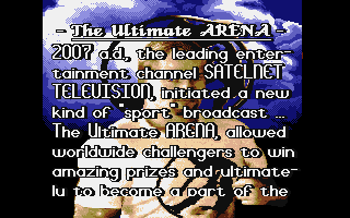The Ultimate Arena (Atari ST) screenshot: The story scrolls by
