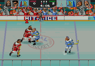 Hit the Ice: The Video Hockey League (Genesis) screenshot: A game in progress