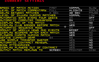Tactical Manager (Atari ST) screenshot: Options