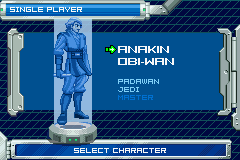 Star Wars: Episode III - Revenge of the Sith (Game Boy Advance) screenshot: Choosing the character you want to play with