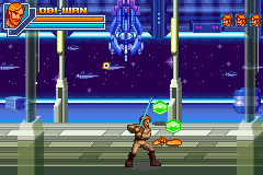Star Wars: Episode III - Revenge of the Sith (Game Boy Advance) screenshot: Those green pieces are mission points. Get as many as possible to improve your abilities.