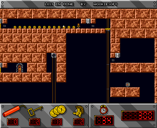 Lost in Mine (Amiga) screenshot: Getting the coins.