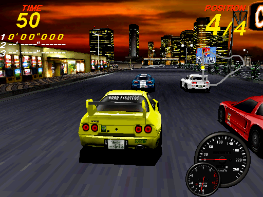 Midnight Run: Road Fighter 2 (Arcade) screenshot: Starting the race, zooming in on the cars