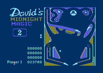 David's Midnight Magic (Atari 8-bit) screenshot: A game of pinball in progress (1987 Atari release)