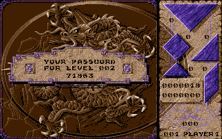 Tangram (Atari ST) screenshot: Each screen has a password