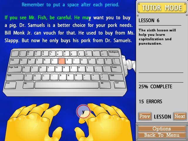 Typer Shark Deluxe (Windows) screenshot: Typing tutor