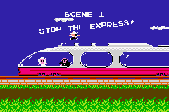 Hudson Best Collection Vol. 3: Action Collection (Game Boy Advance) screenshot: Jumping on the express