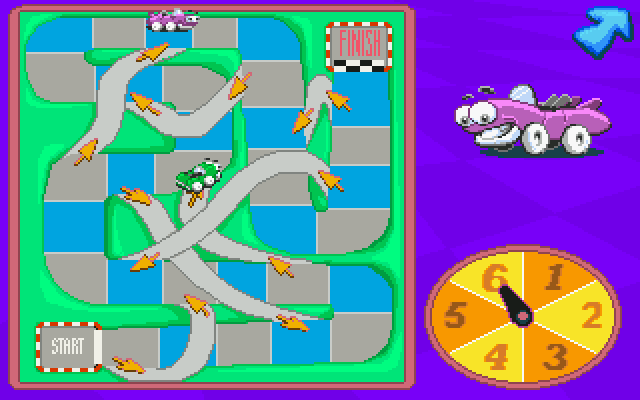 Putt-Putt and Fatty Bear's Activity Pack (DOS) screenshot: A slightly more difficult variant of the race game with numbers instead of colors.