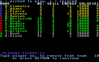 Football Manager (Atari ST) screenshot: And adjusted the squad to allow for him