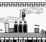 Barbie Game Girl (Game Boy) screenshot: Yes, that enemy is a soft drink that is throwing french fries at Barbie. I think they were trying to teach girls about proper diet.