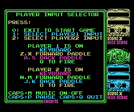 Toobin' (MSX) screenshot: Setup screen