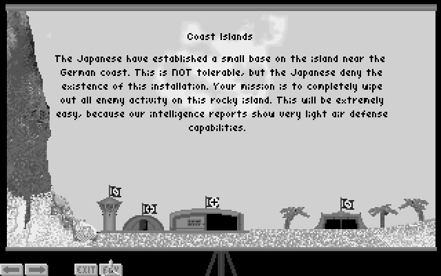 Triplane Turmoil (DOS) screenshot: A mission briefing for single-player mode.