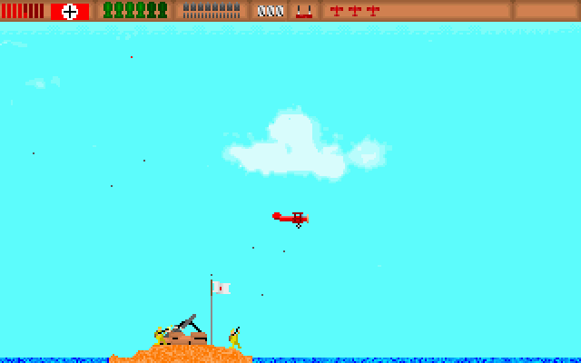 Triplane Turmoil (DOS) screenshot: Flying over an enemy flak gun.