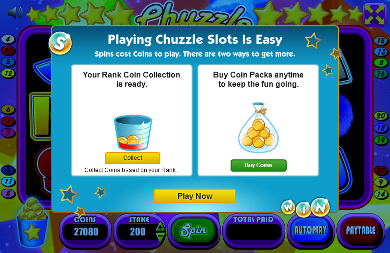 Chuzzle: Slots (Browser) screenshot: The site is so "kind" to provide a means of buying more coins.