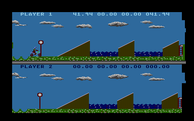 Kikstart: Off-Road Simulator (Atari 8-bit) screenshot: "Think fast"