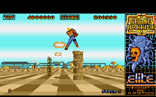 Space Harrier (Atari ST) screenshot: Watch out for the pillars
