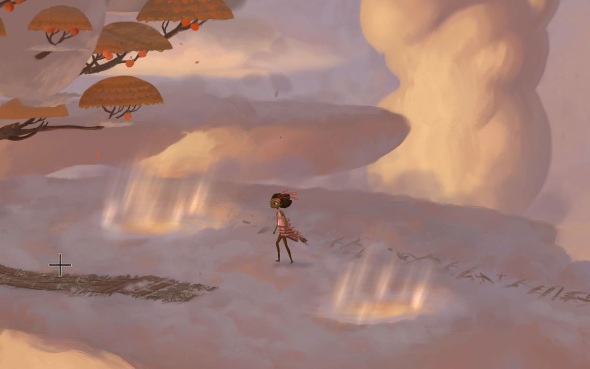 Broken Age (Windows) screenshot: Without special shoes she will just sink through the clouds.