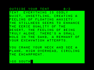 Infidel (TRS-80 CoCo) screenshot: Outside the tent, and the adventure begins