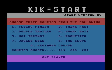 Kikstart: Off-Road Simulator (Atari 8-bit) screenshot: Choose courses