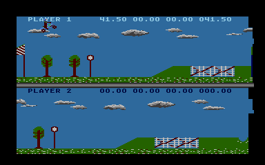 Kikstart: Off-Road Simulator (Atari 8-bit) screenshot: So that's why the course is called "Flying finish"