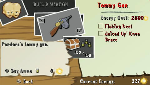 Death Jr. II: Root of Evil (PSP) screenshot: For energy you can upgrade any weapon in the game if you have the required parts.