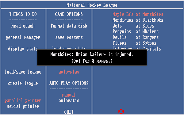 Hockey League Simulator (Amiga) screenshot: Player injured report
