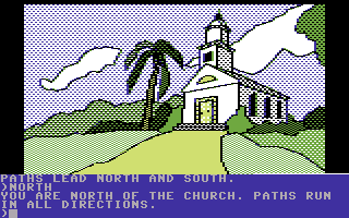 Death in the Caribbean (Commodore 64) screenshot: Front of church
