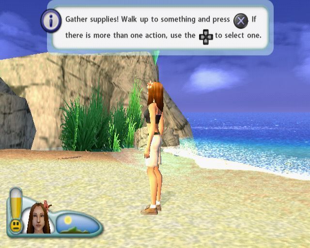 The Sims 2: Castaway (PlayStation 2) screenshot: This is how the Sim gathers supplies