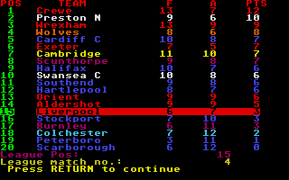 Football Manager (Atari ST) screenshot: Which moves us up the table